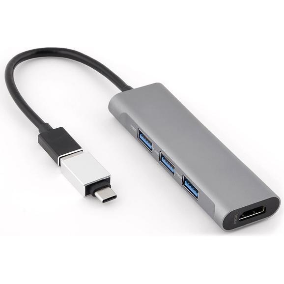 Bluestork 3 porte USB 2.0 + HDMI (USB-A, 3 porte), Docking station + Hub USB, Grigio