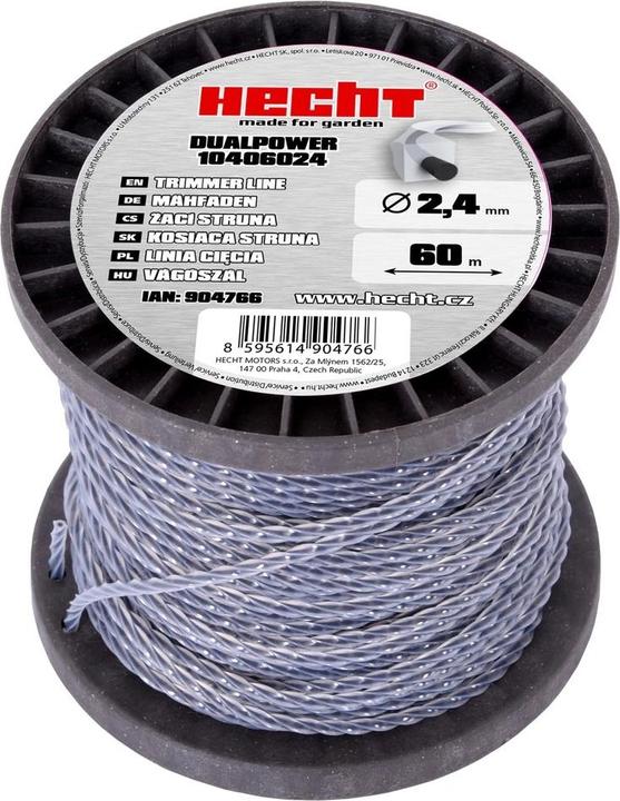 Immagine prodotto Hecht 10406024 2,4 mm x 60 m, cavo di ricambio quadrato DUAL POWER Lawn Trimmer (Pioniere delle erbacce, Lenza per tagliabordi + rocchetto di lenza)