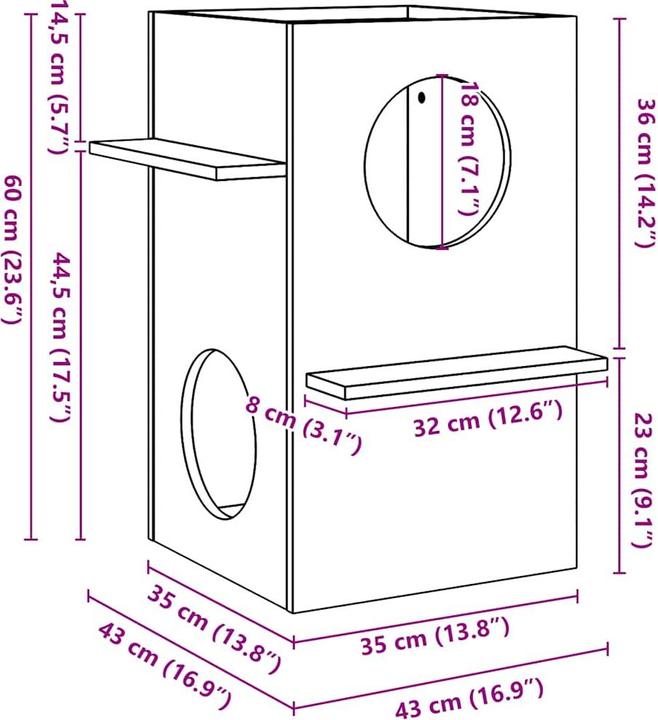 Actual product image VidaXL Cat house 43x43x60 cm solid pine wood (Cat)