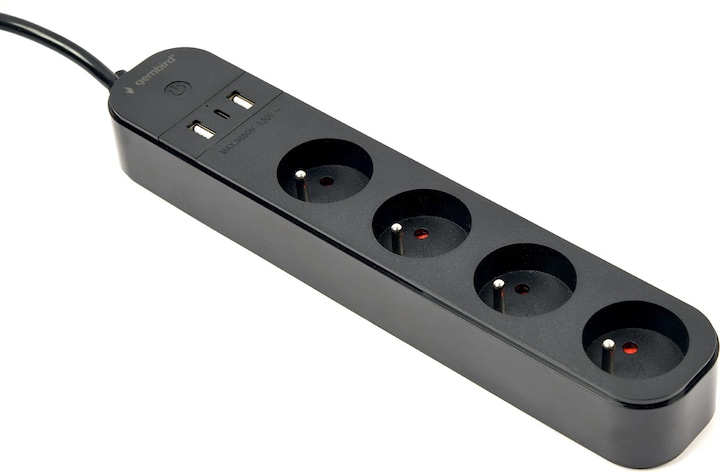 Produktbild Gembird Smart Steckdosenleiste mit USB-Ladegerät 4 französische Steckdosen schwarz (4 x, CEE 7/3, 1.50 m)