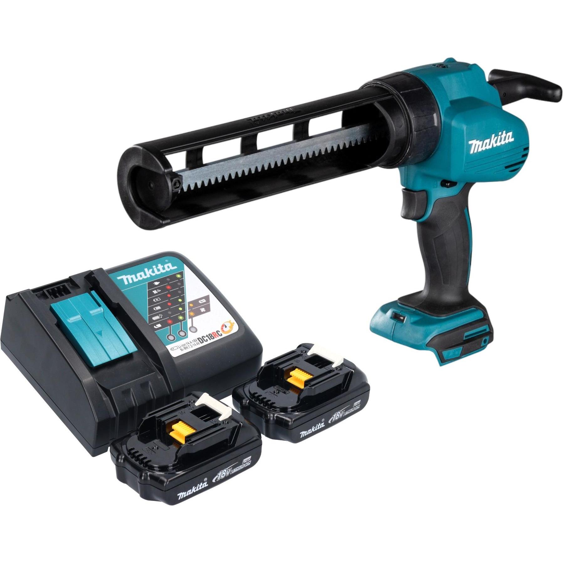 Makita, Pistola dosatrice + ingrassatore, Pistola a cartuccia a batteria DCG 180 RY 18 V + 2x batteria 1,5 Ah + caricatore