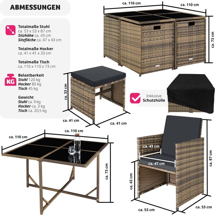 Actual product image tectake Rattan garden furniture set Bilbao 4+4+1 with protective cover, variant 2