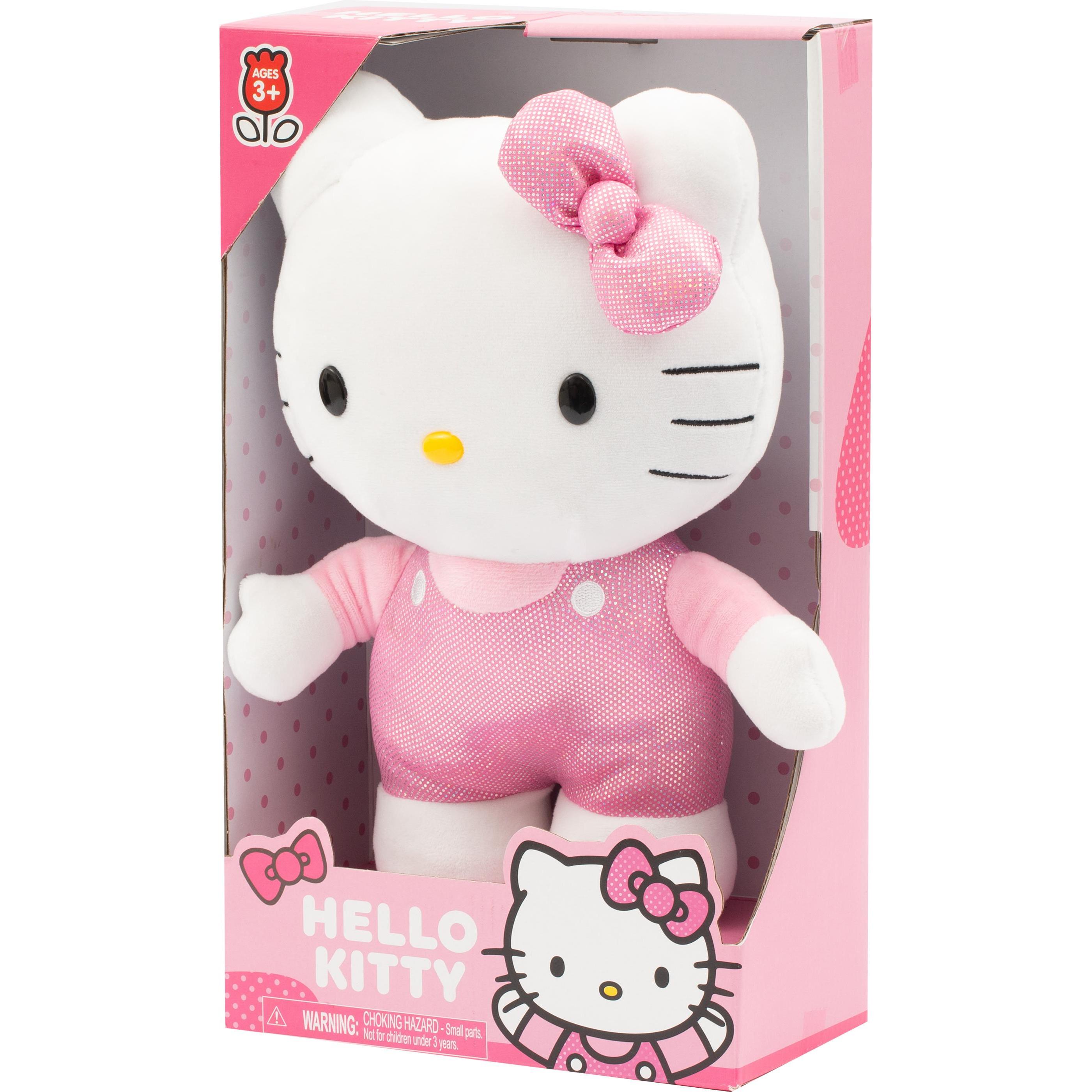 Giochi Preziosi Hello Kitty, giocattolo di peluche morbido alto 30 cm con vestito alla moda, vestito di raso rosa e (30 cm)