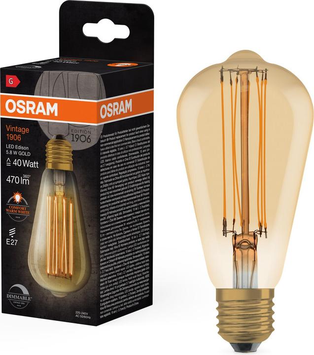 Produktbild Osram LED-Vintage-Lampe (E27, 5.80 W, 470 lm, 4 x, G)