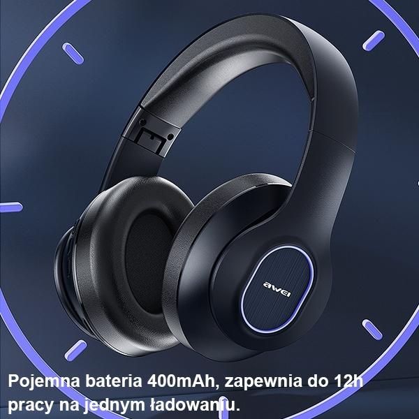 Produktbild Awei A100BL am Ohr wird in Bluetooth -Kopfhörern schwarz platziert (12 h, Kabellos)
