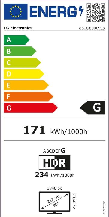 Energie-Label LG 86UQ80009LB (86", UQ80, OLED, 4K, 2022)