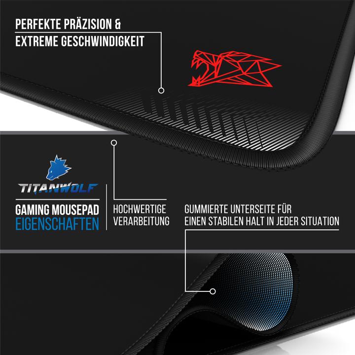 Actual product image Titanwolf Gaming Mouse Pad, XXL Speed Gaming Mouse Mat / Extra Large Surface of 900 x 400mm, Icon red (XXL)