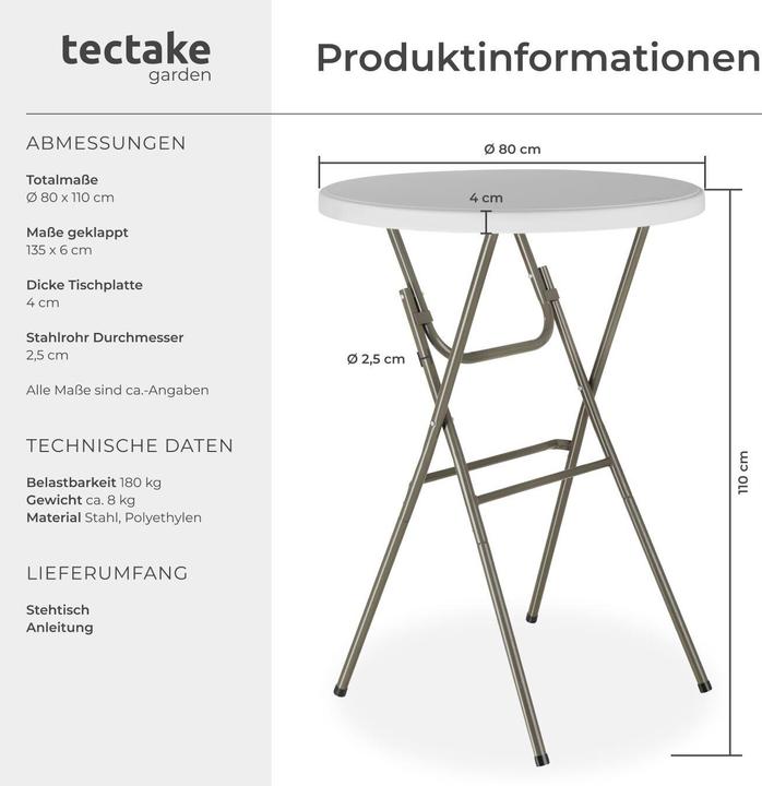 Actual product image tectake Bar table (Ø 80 x 110 cm)