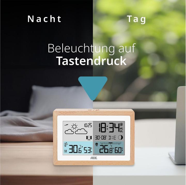 Image du produit ADE Wetterstation mit Funk-Aussensensor Holz-Weiss