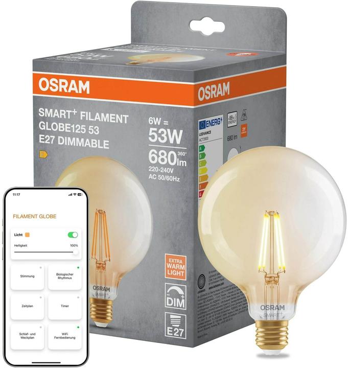 Produktbild Osram SMART+ MATTER FILAMENT CLASSIC shapes DIMMABLE 6W 824 FILAMENT GOLD DIM E27 (E27, 680 lm, 4x)