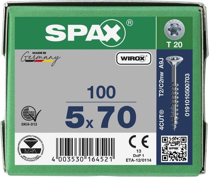 Actual product image Spax Countersunk Multi-Head T-Star Plus T20 Partially Threaded Wirox (100 Screws per piece)