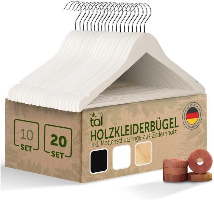 Blumtal 20er-Set Kleiderbügel + Zedernholz Mottenschutz (20 x)