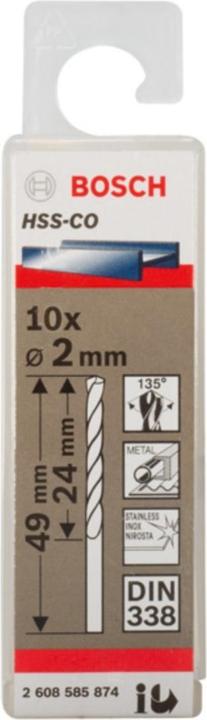 Produktbild Bosch Professional Zubehör PRO Stainless Steel HSS-Co Spiralbohrer, 2 x 24 x 49 mm (2 mm)