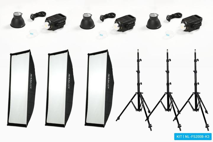 Immagine prodotto Nanlite Kit triplice a LED bi-colore FS200 (con stativo e softbox)