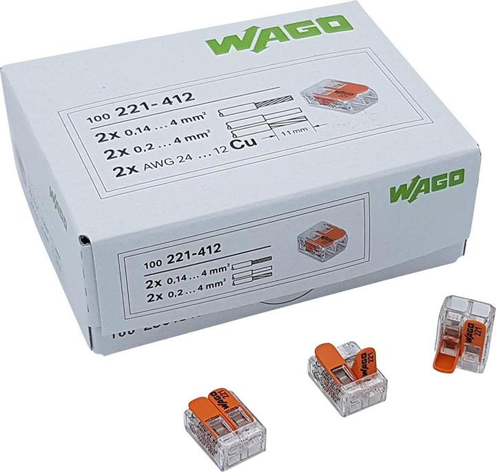 Wago 50 Stück Verbindungsklemmen 221-412, 2-adrig mit Hebel