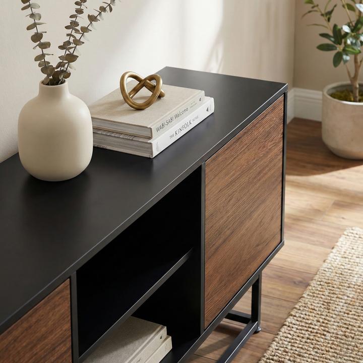Produktbild En.Casa Lowboard Boxholm 160x30x57 cm Schwarz/Walnussoptik (160 x 30 x 56.50 cm)
