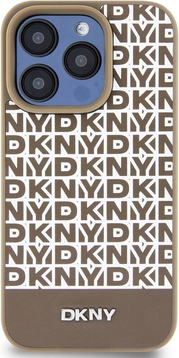 Actual product image DKNY PU Leather Repeat Pattern Bottom Stripe MagSafe Case for iPhone 13 Pro Max Brown (Apple iPhone 13 Pro Max)