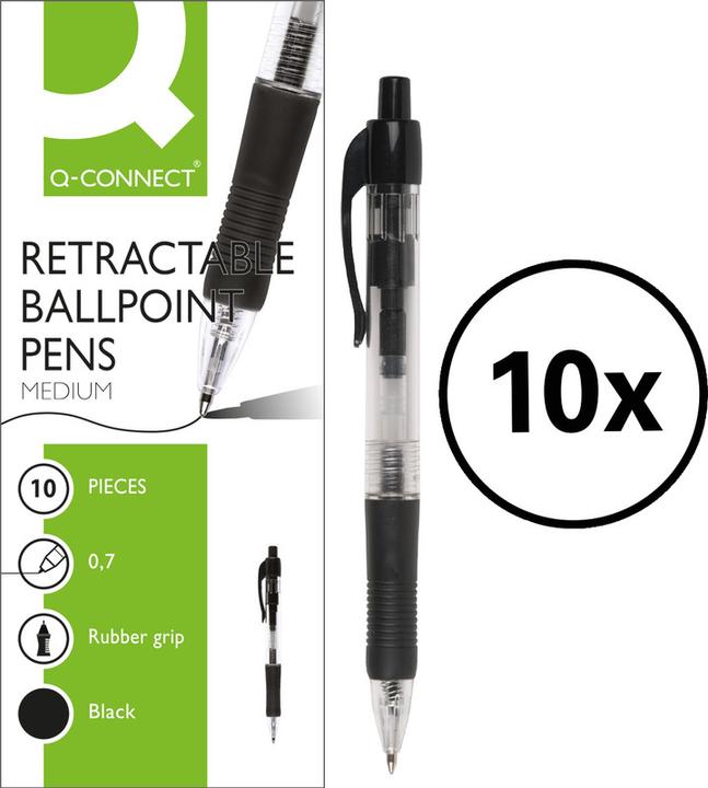 Produktbild Q-Connect Kugelschreiber mit Druckmechanik (Schwarz, 10x)