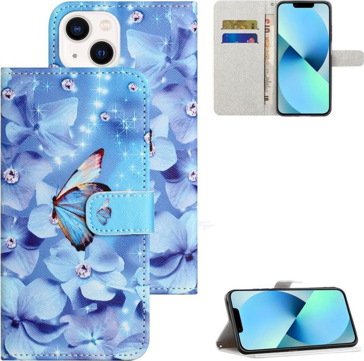 Actual product image Ueli Express iPhone 15 Book Case with Card Pocket Blue Butterfly (Apple iPhone 15)