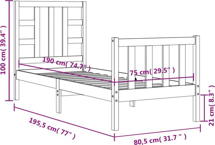 Produktbild vidaXL Bettgestell (75 x 190 cm)
