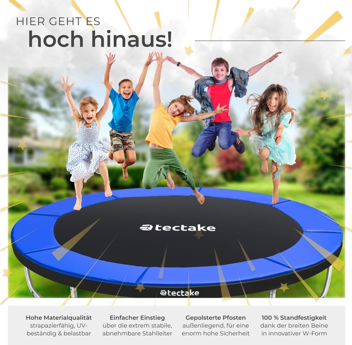 Actual product image tectake Trampoline Jumpy - tear resistant mat, safety net, padded edges, entry ladder (366 cm)