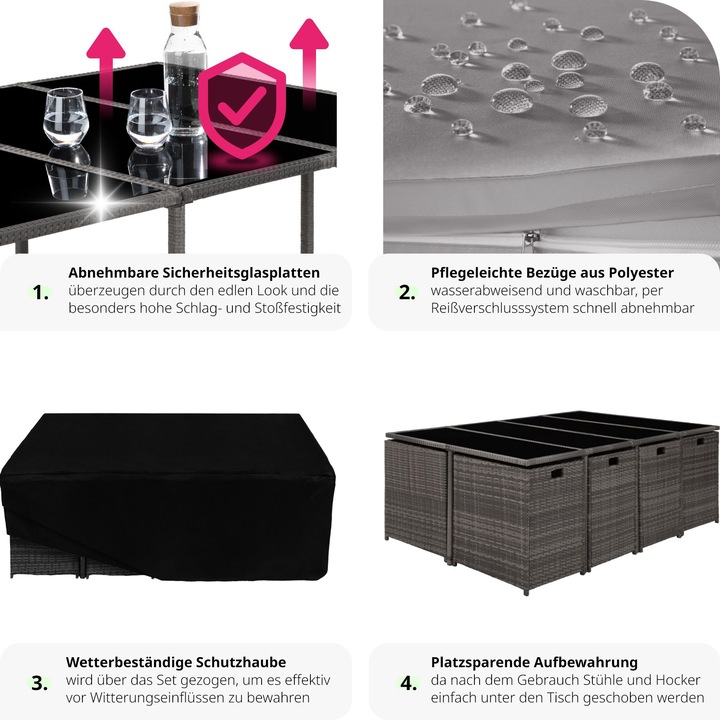 Actual product image tectake Rattan garden furniture set Palma 8+4+1 with protective cover