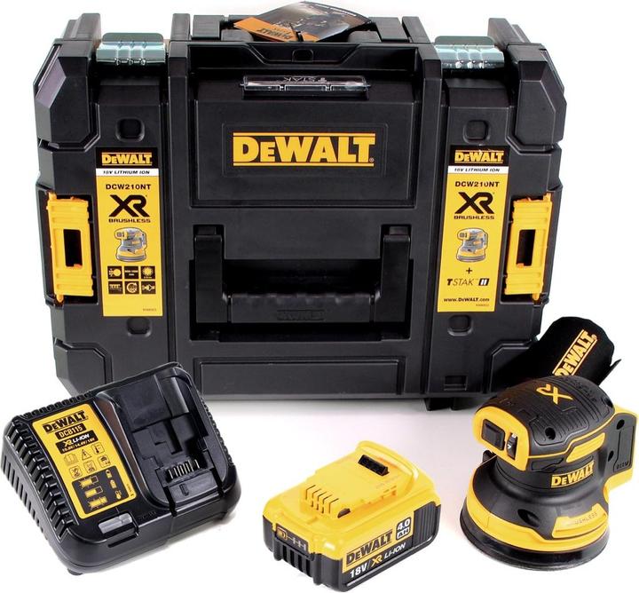 Produktbild DeWalt DCW 210 M1 Akku Exzenterschleifer Brushless 18V 12.000U/min 125mm + 1x Akku 4,0 Ah + 1x Schne (Exzenterschleifer)