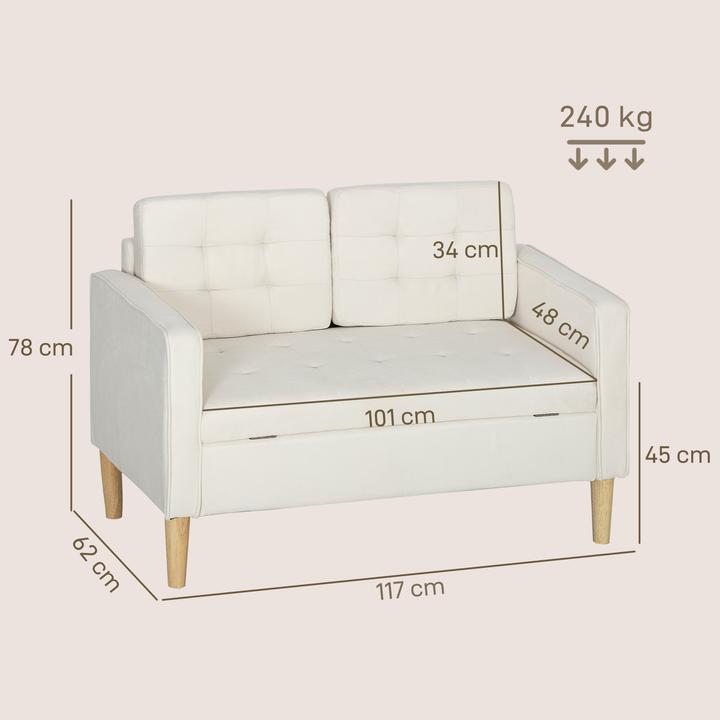 Immagine prodotto Homcom 2-Sitzer-Sofa Samt, Eukalyptusholz Cremeweiss (2 posti)