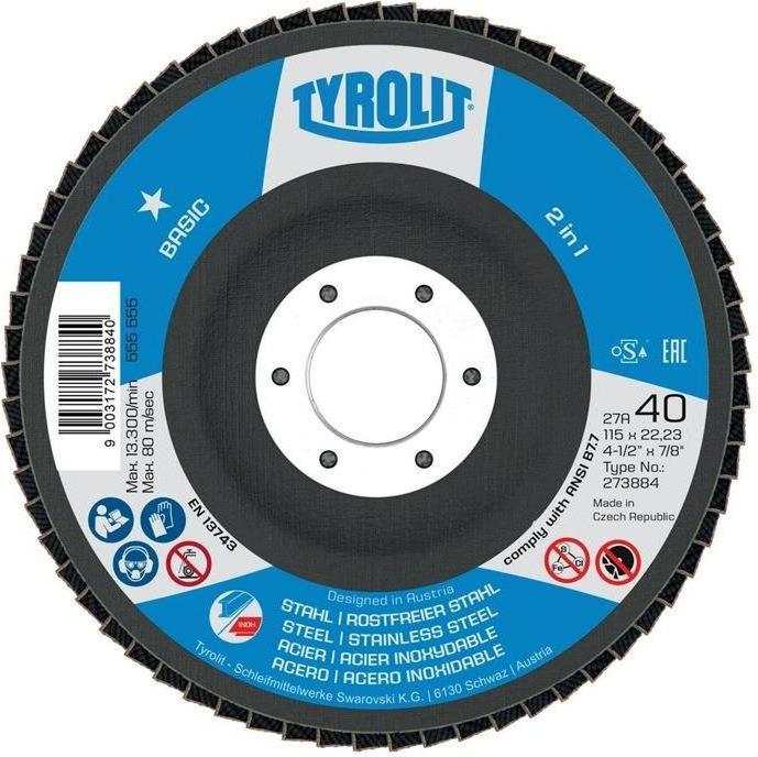 Image du produit Tyrolit Disque à lamelles BASIC D. 125 mm granulation 60 contre-coudé acier, inox ZA - corindon de zirconium (60)