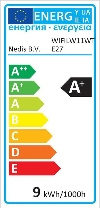 Energy Label Nedis WIFILW11WTE27 Smart Lighting Intelligent Light Bulb WLAN (E27, 800 lm, 1x)