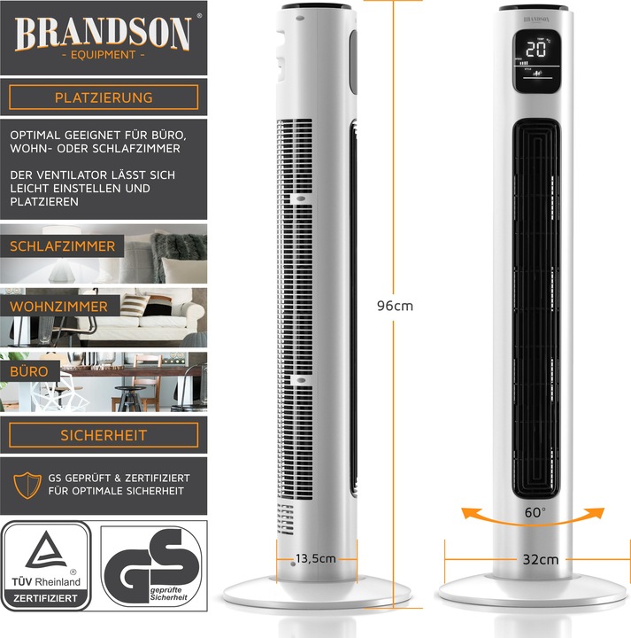 Actual product image Brandson Tower fan (48 dB)