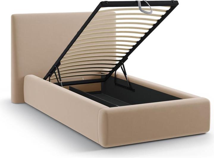 Actual product image Micadoni Velvet Storage Bed With Headboard, "Amy", Almond Beige, 220x130x95 Made in Europe (90 x 200 cm)