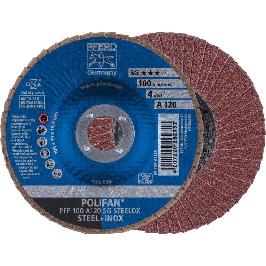 Pferd, Schleifmittel, POLIFAN-Fächerscheibe PFF 100 A 120 SG STEELOX/16,0