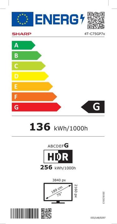Energie-Label Sharp 75GP7265E (75", QLED, 4K, 2025)