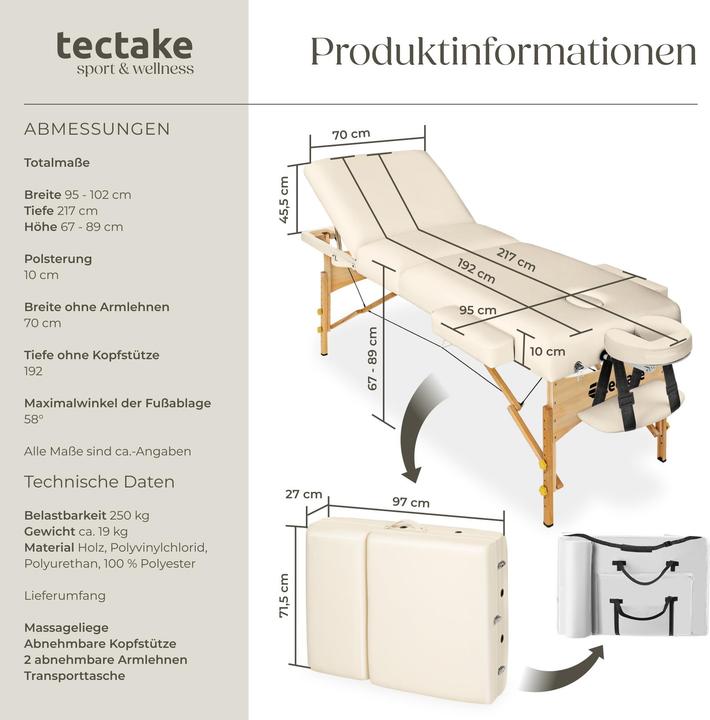 Image du produit tectake Table de massage 3 zones