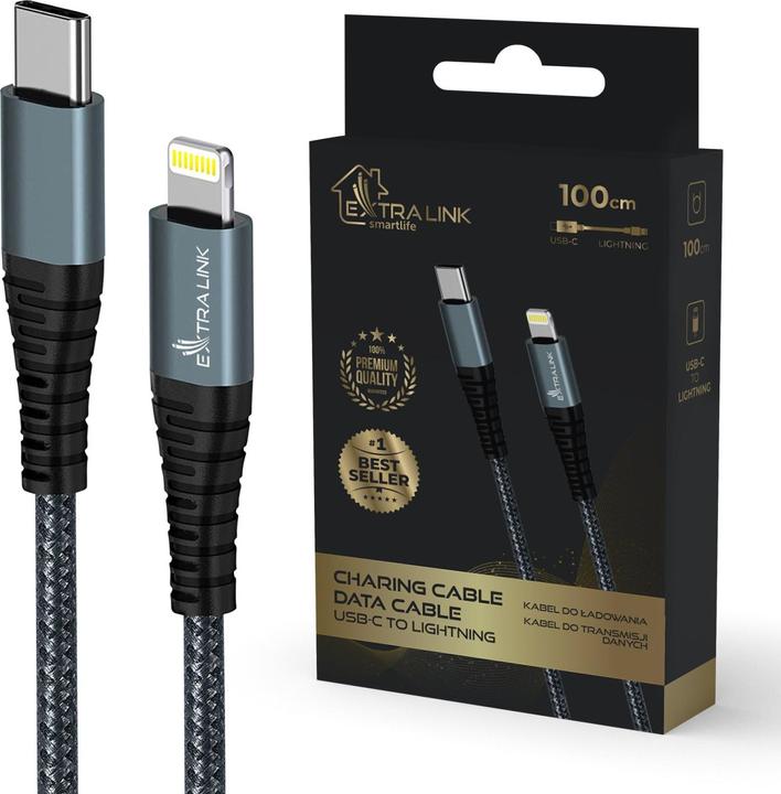 Extralink USB-C naar Lightning kabel Smart Life zwart, 100 cm (1 m, 27 W)
