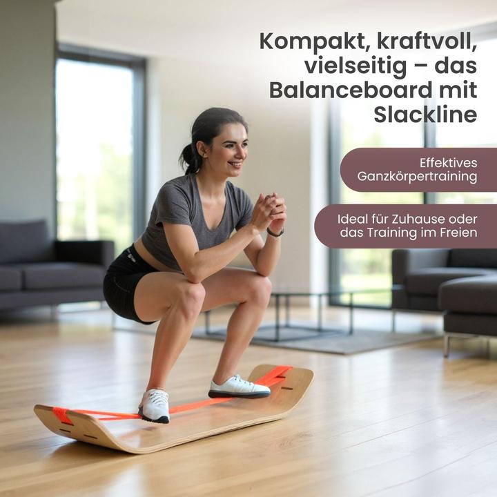 Actual product image Hermex Fitness-Balanceboard mit Slackline Fitnessbrett Balancebrett (1.08 m)