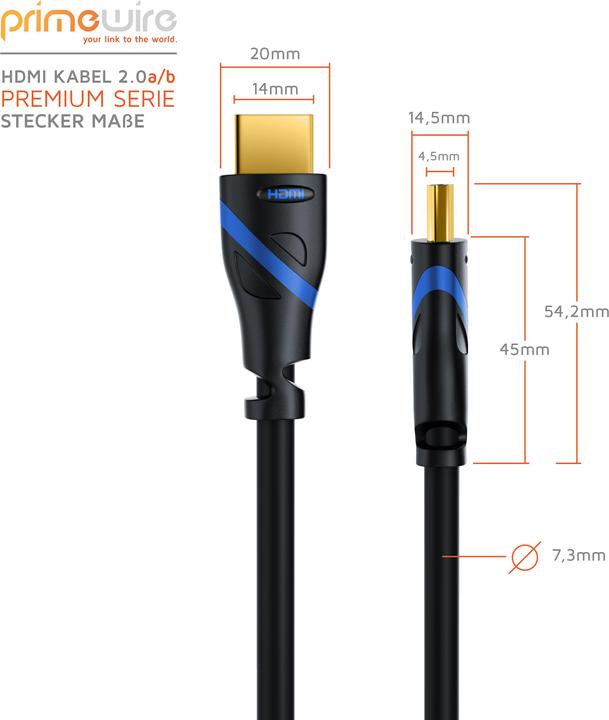 Actual product image Primewire HDMI cable 2.0b - 4k 60Hz Ultra HD - Ethernet Highspeed - Full HD - 3D - ARC - 3 x shielded (4 m, HDMI)