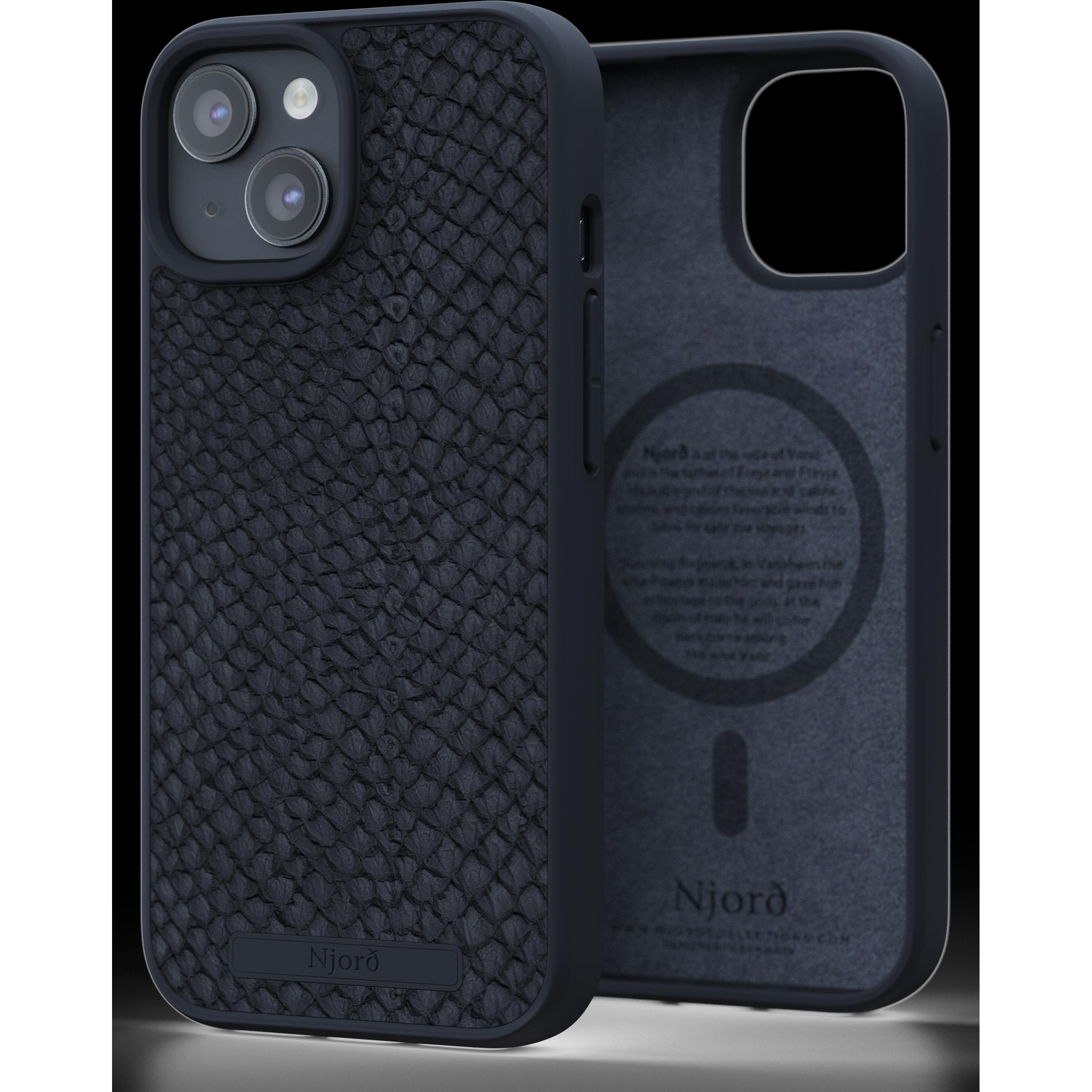 Njord Hard-Cover Salm.Leather Magsafe Case Black (Apple iPhone 15), Smartphone Hülle, Schwarz