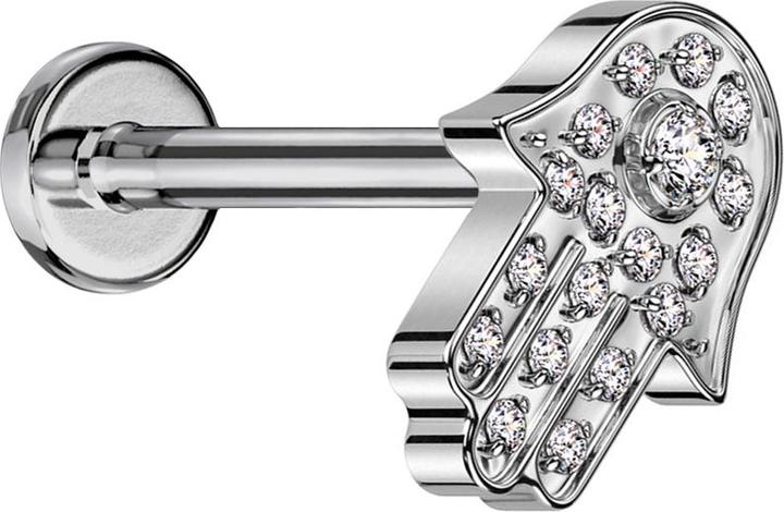 Immagine prodotto Star Piercing Micro Labret filo interno argento Hamsa argento Cristalli argento (senza ottone, Titanio)