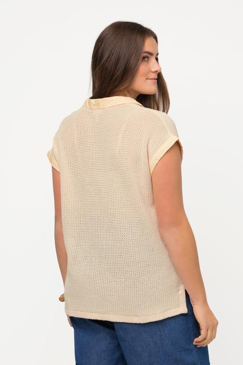 Immagine prodotto Ulla Popken Maglione polo in cotone biologico con forellini e mezze maniche (46, 48)