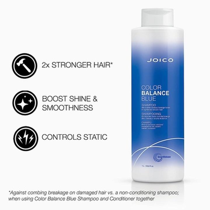 Image du produit Joico Shampooing Color Balance Blue pour cheveux bruns éclaircis 33.8 Fl Oz avec huile de rose musquée et (Shampoing liquide)