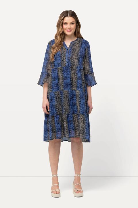 Image du produit Ulla Popken Robe midi à manches 3/4 volantées. Col tunisien. Silhouette en A. (54)