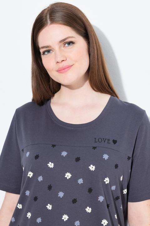 Image du produit Ulla Popken Pyjama 2 pièces, pantalon + haut à fleurs avec broderie, décolleté rond et manches courtes (42, 44)