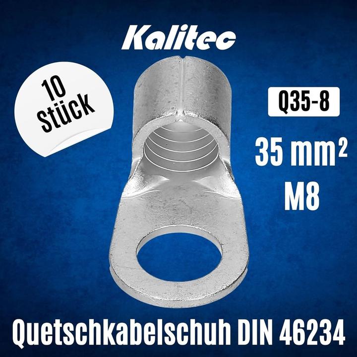 Produktbild Kalitec 10 Stück Q35-8 Quetschkabelschuh 35mm² M8 I Unisoliert I Dornpressung I Für mehr-, fein- und