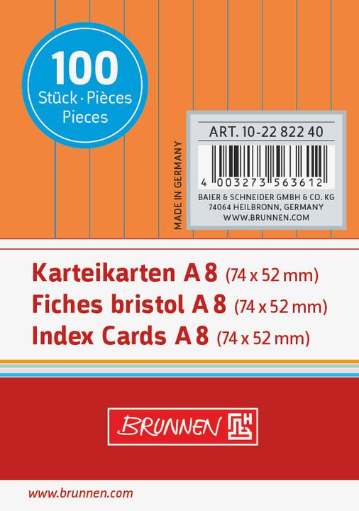 Productafbeelding Indexkaarten A8 gelinieerd oranje PU=100 stuks (A8, 180 g/m²)