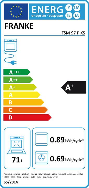 Etichetta energetica Franke FSM 97 P XS 71 L A+ Nero, Acciaio inossidabile