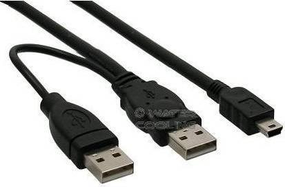 Productafbeelding PremiumCord USB 2.0 voeding Y-kabel A/M + A/M -- A/M mini 0,4m + 0,5m (0.50 m, USB 2.0)