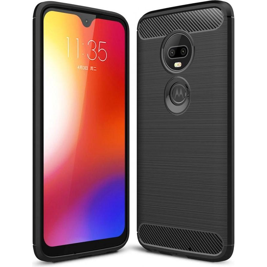 Screenguard Motorola Moto G7 Plus Hülle Carbon Brushed Soft TPU (Motorola Moto G7 Plus), Smartphone Hülle, Schwarz