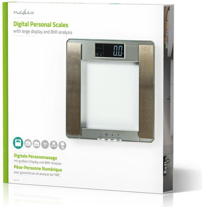 Actual product image Nedis PESC120DCT Body Mass Index (BMI) scales 10 user profiles Safety glass (180 kg)